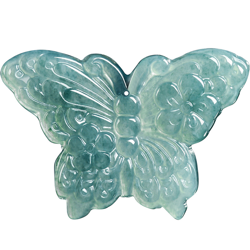 Vintage Women Fashion - Natural Burmese Jadeite Butterfly Pendant Necklace