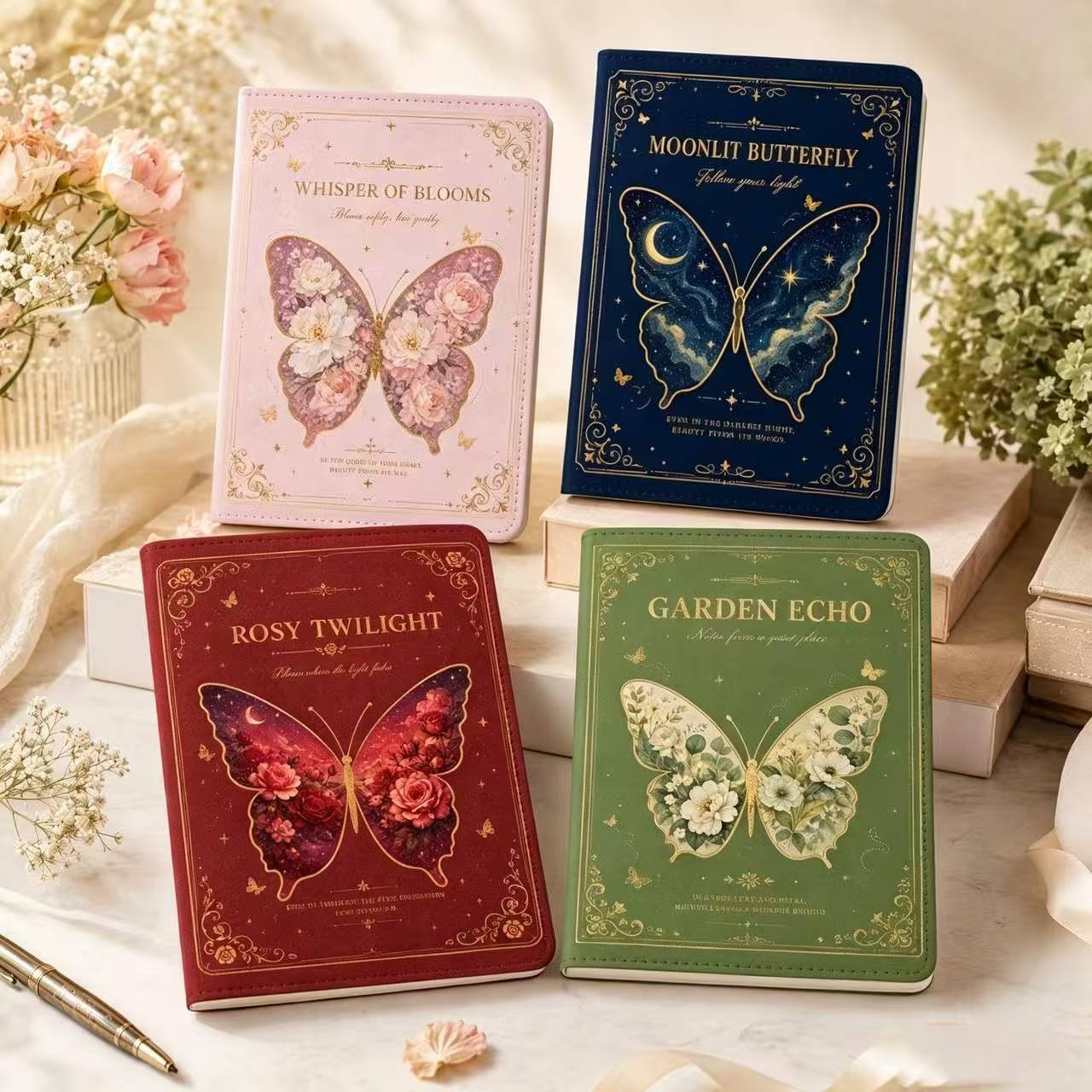 Vintage Fashion Magazine - Vintage Butterfly Leather Notebook, 4 Colors