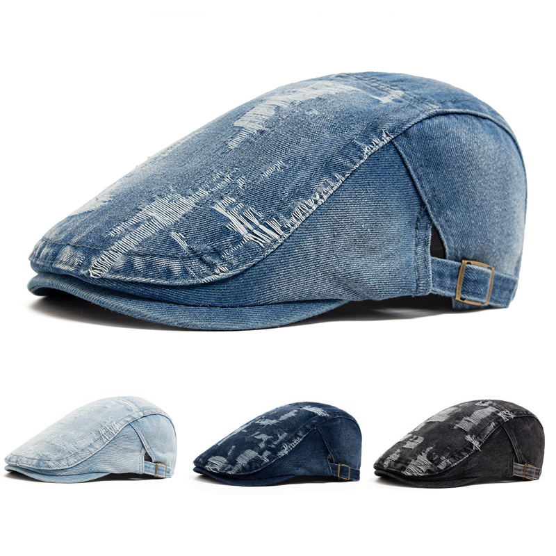 Fashion Men Ripped Denim Beret - đánh giá và giá Vintage Fashion Nz