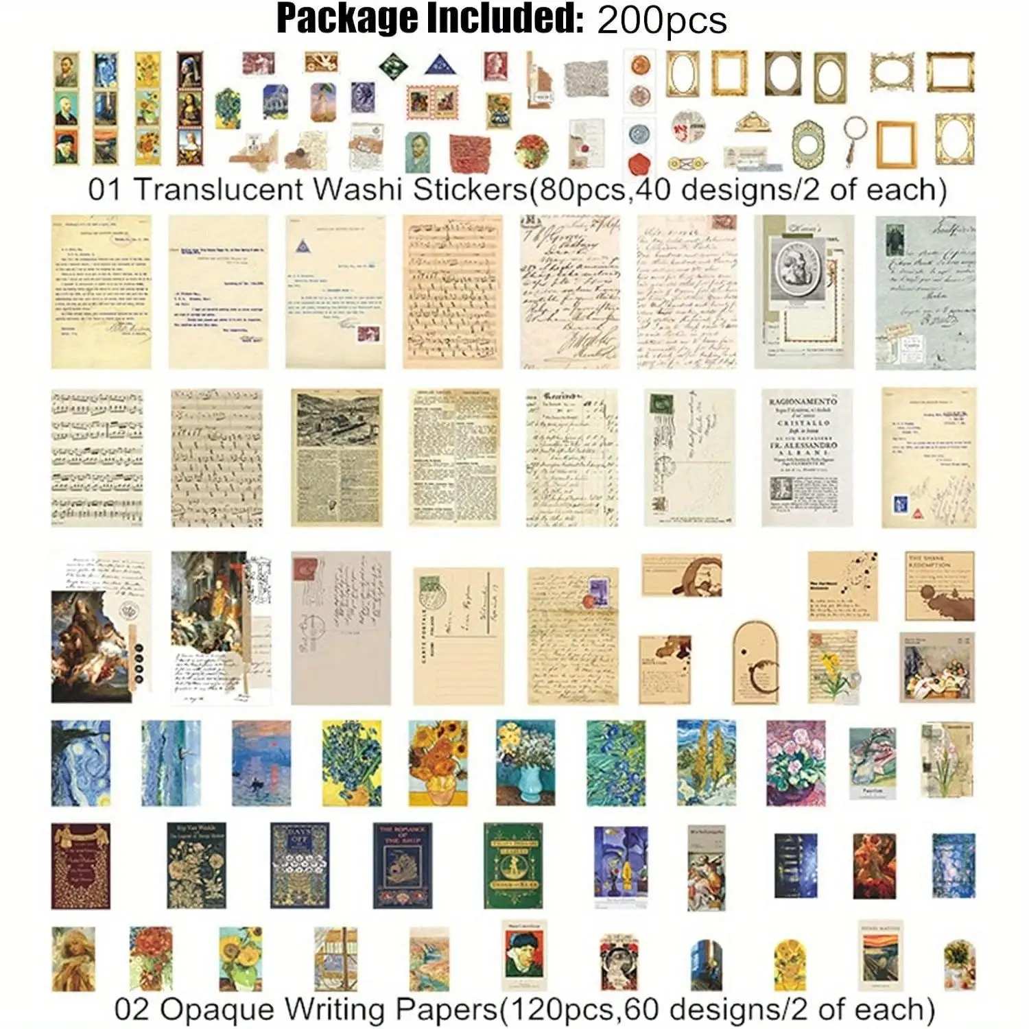 200PCS Van Gogh Art Scrapbooki - đánh giá và giá Vintage Fashion Magazine